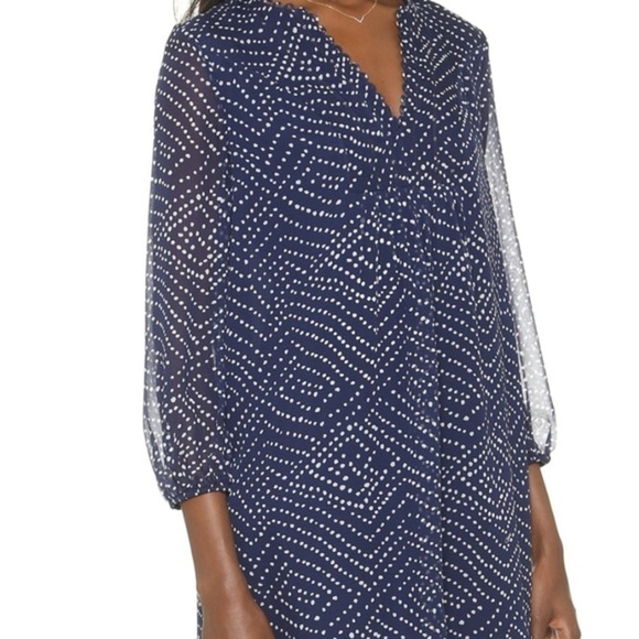 Diane Von Furstenberg Aria Printed Silk Blue White Dot Long Sleeve Tunic Dress - Picture 3 of 16